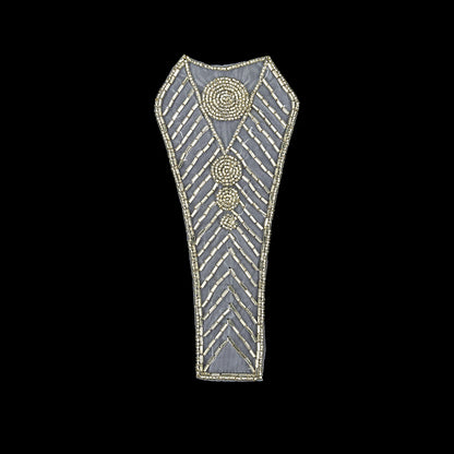 Vintage Silver-lined Bugle and Chop Beaded Abstract Applique - 7.25" x 3.25"