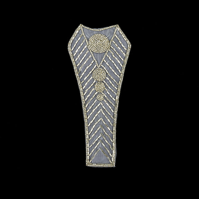 Vintage Silver-lined Bugle and Chop Beaded Abstract Applique - 7.25" x 3.25"