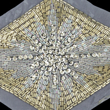 Vintage Silver Sequins, Crystal Iris and Silver-lined Beaded Diamond Applique - 8.25" x 5.5" Detail