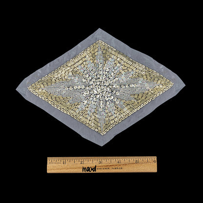 Vintage Silver Sequins, Crystal Iris and Silver-lined Beaded Diamond Applique - 8.25" x 5.5" Full