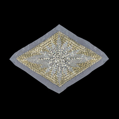 Vintage Silver Sequins, Crystal Iris and Silver-lined Beaded Diamond Applique - 8.25" x 5.5"
