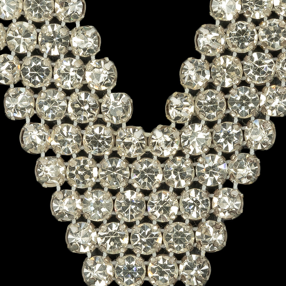 Vintage Crystal Rhinestone Pointed Collar Applique - 13.25" x 3.125" Detail