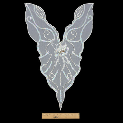 Vintage White and Crystal Iris Beaded and Sequins Abstract Sheer Panel Applique - 11.75" x 17.5" Full
