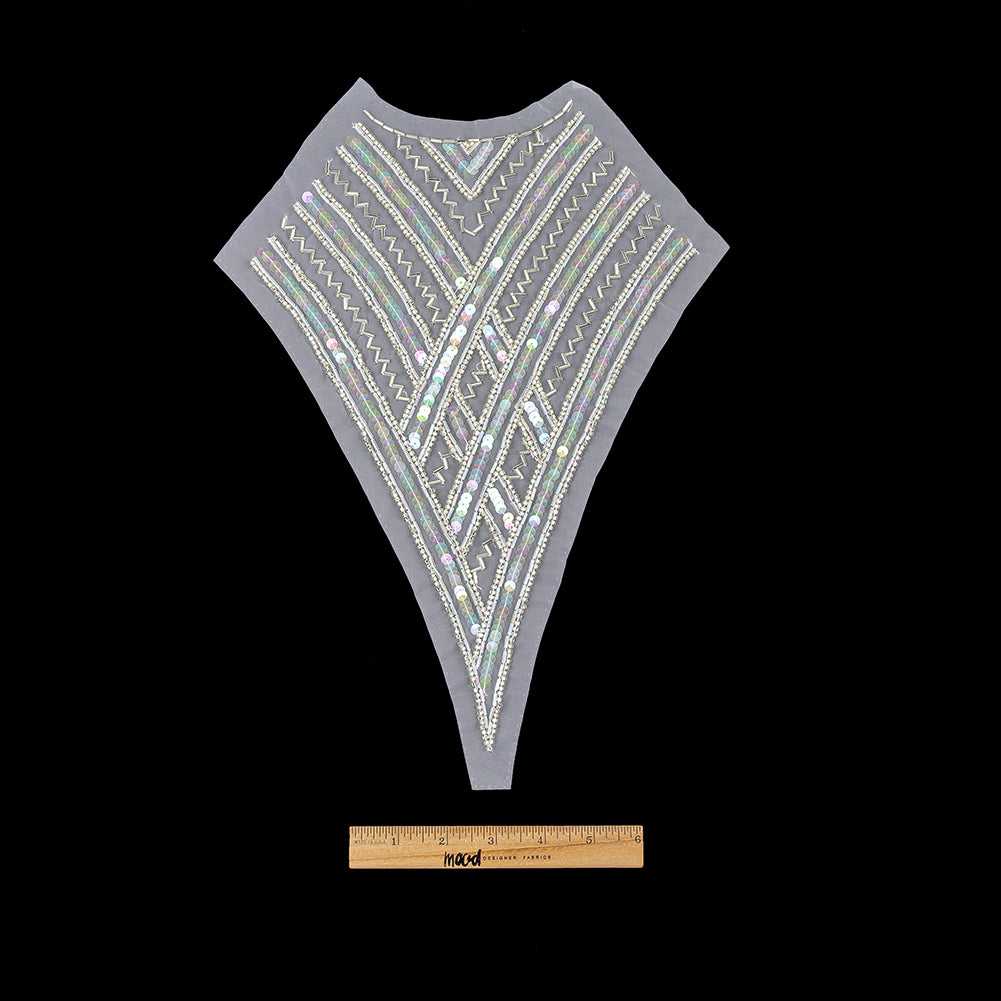 Vintage Translucent Multicolored Sequins and Silver-lined Zig-Zag Bugle Beaded Sheer Panel Applique - 13.5" x 9.375" Full