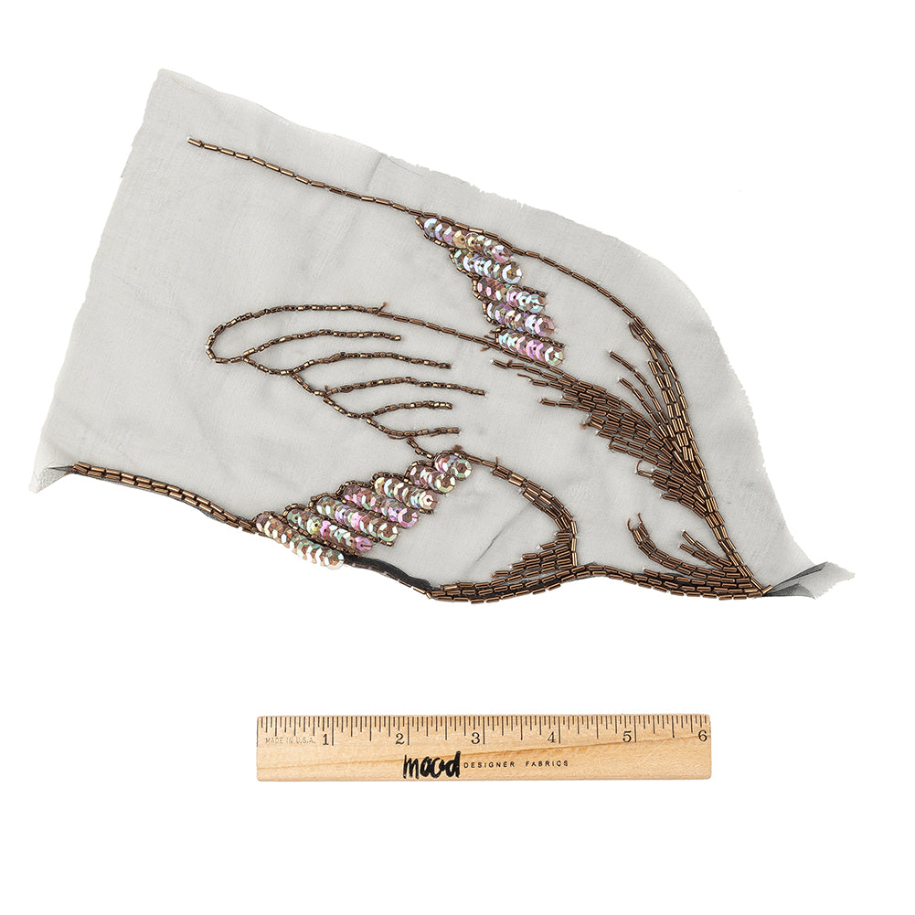 Vintage Bronze Beaded and Sequins Bird in Flight Sheer Applique - 5" x 9.25" Full