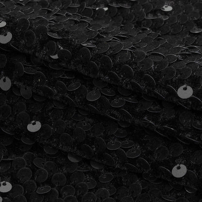 Black Stretch Velour with Small Circular Paillette Sequins Folded