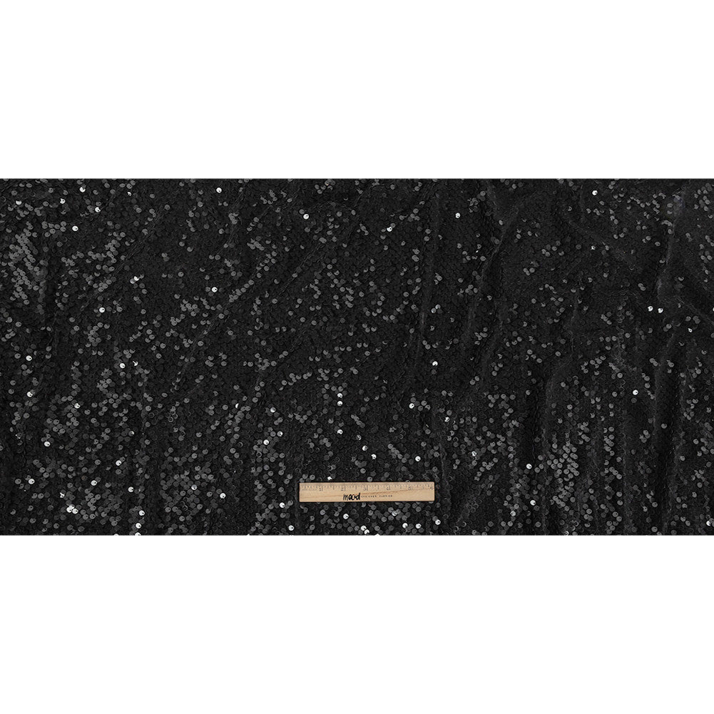 Black Stretch Velour with Small Circular Paillette Sequins Full