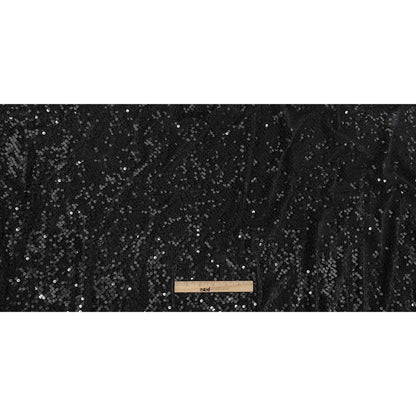 Black Stretch Velour with Small Circular Paillette Sequins Full