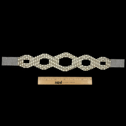 Vintage Czech Crystal Rhinestone and White Faux Pearl Ovals Belt Applique - 2.25" x 10.25" Full