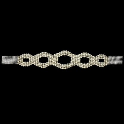 Vintage Czech Crystal Rhinestone and White Faux Pearl Ovals Belt Applique - 2.25" x 10.25"