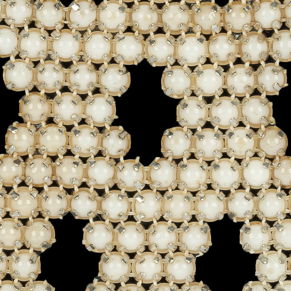 Vintage White Faux Pearl Diamond Collar Applique - 14.25" x 3.75" Detail