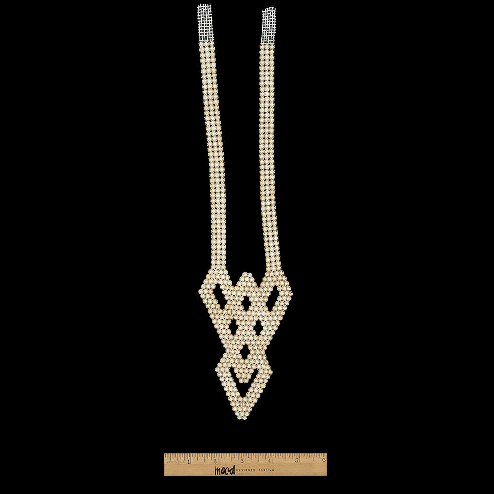 Vintage White Faux Pearl Diamond Collar Applique - 14.25" x 3.75" Full
