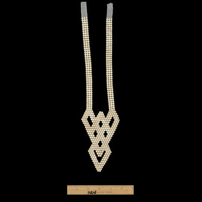 Vintage White Faux Pearl Diamond Collar Applique - 14.25" x 3.75" Full
