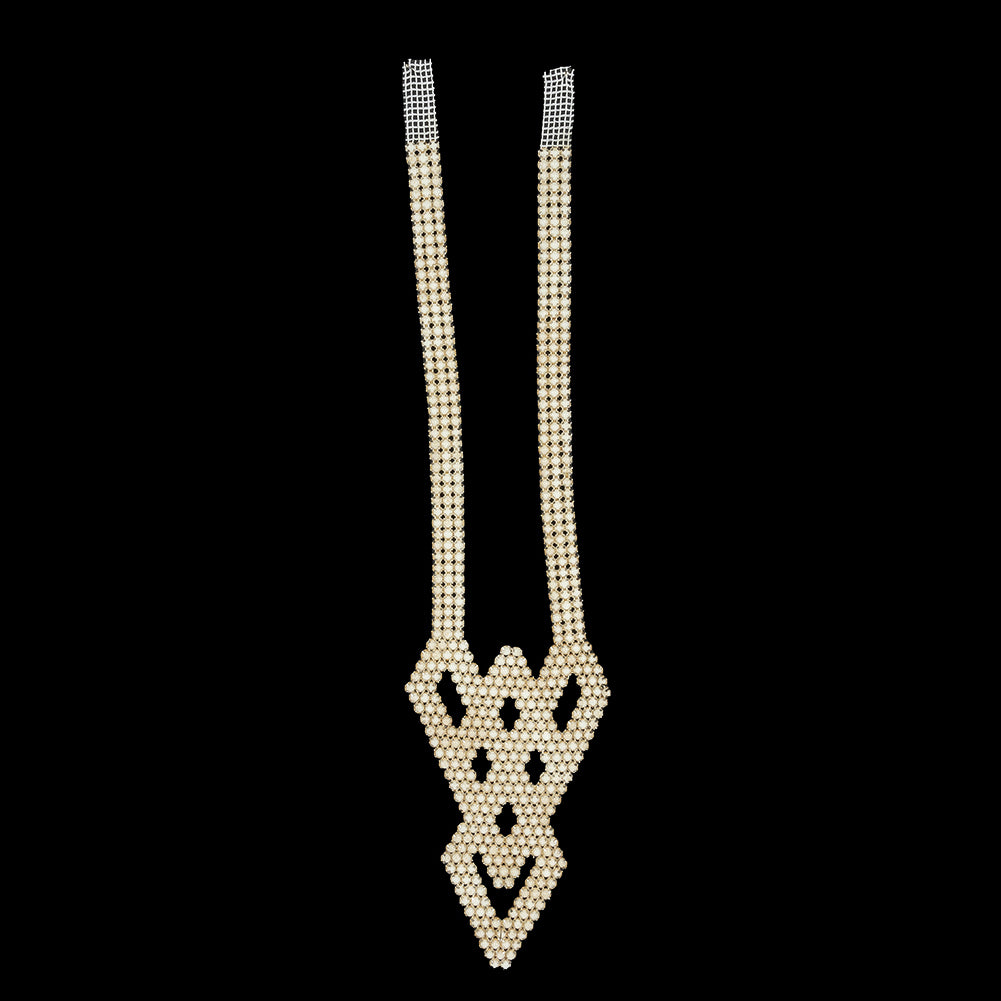 Vintage White Faux Pearl Diamond Collar Applique - 14.25" x 3.75"