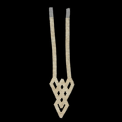 Vintage White Faux Pearl Diamond Collar Applique - 14.25" x 3.75"