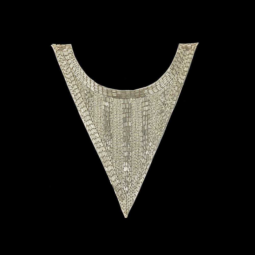 Triangular Collars Vintage Silver-lined Chop and Bugle Beaded Triangular Collar Applique