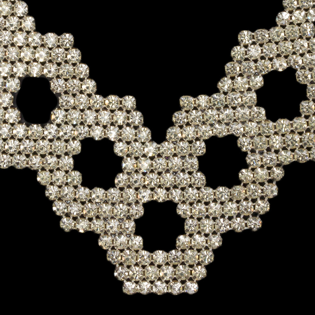 Vintage Crystal Rhinestone Hexagons Collar Applique - 8" x 7.75" Detail