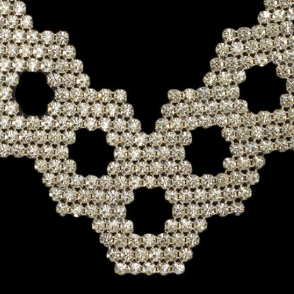 Vintage Crystal Rhinestone Hexagons Collar Applique - 8" x 7.75" Detail
