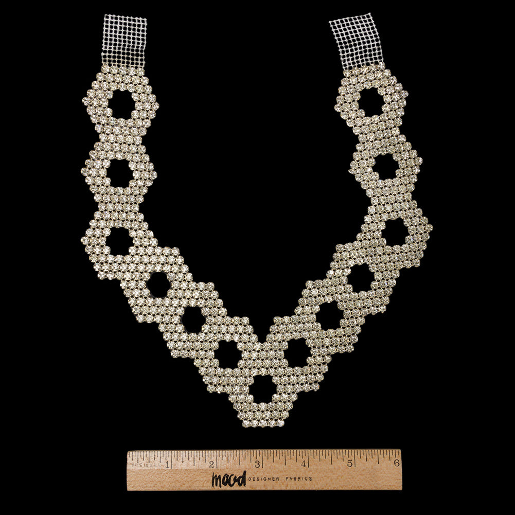 Vintage Crystal Rhinestone Hexagons Collar Applique - 8" x 7.75" Full