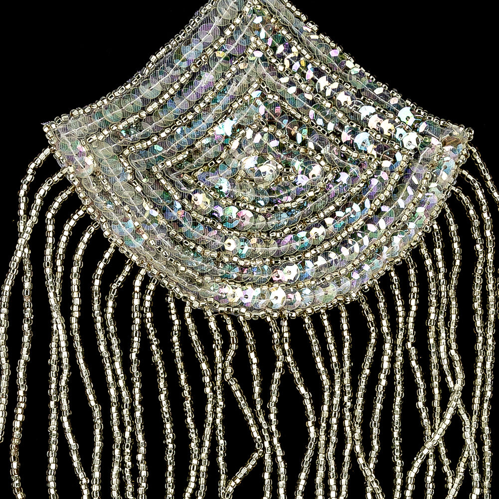 Vintage Crystal Iris Sequins and Silver-lined Beaded Abstract Applique - 7.25" x 5" Detail