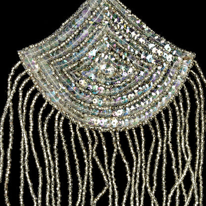 Vintage Crystal Iris Sequins and Silver-lined Beaded Abstract Applique - 7.25" x 5" Detail