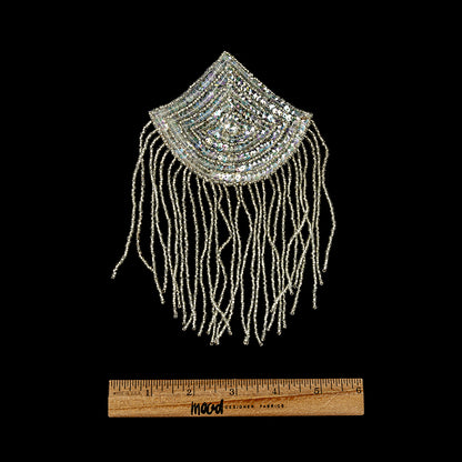 Vintage Crystal Iris Sequins and Silver-lined Beaded Abstract Applique - 7.25" x 5" Full