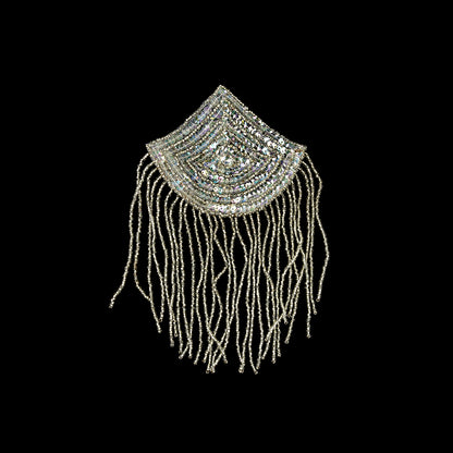 Vintage Crystal Iris Sequins and Silver-lined Beaded Abstract Applique - 7.25" x 5"