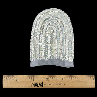 Vintage White Arches Beaded and Sequins Applique - 3.5" x 3" Full
