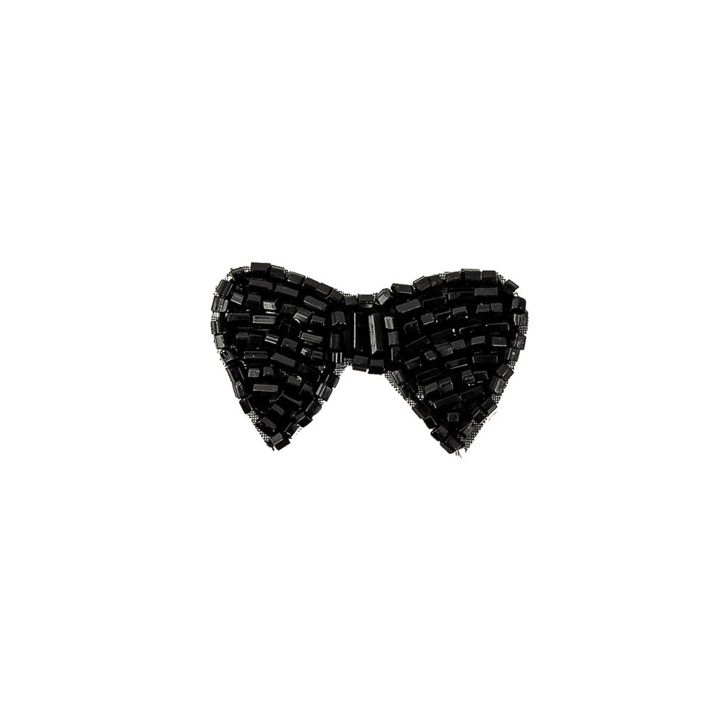 Vintage Tres Petit Black Beaded Bow Applique - 0.75" x 1.5" Detail