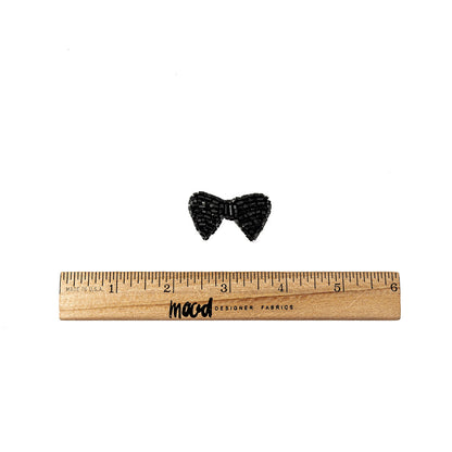Vintage Tres Petit Black Beaded Bow Applique - 0.75" x 1.5" Full
