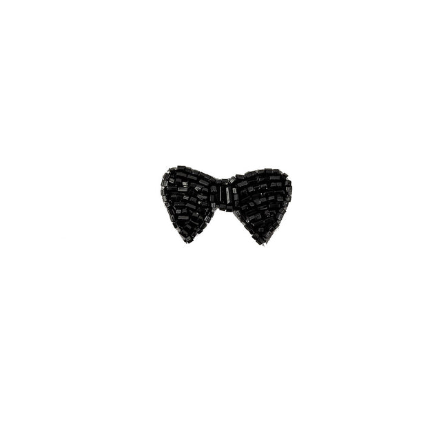 Vintage Tres Petit Black Beaded Bow Applique - 0.75" x 1.5"