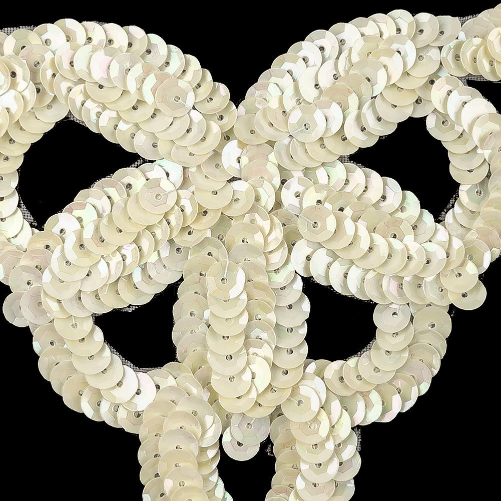 Vintage Aloe Wash and Platinum Frosting Sequins Classical Floral Abstract Applique - 5.5" x 8.75" Detail