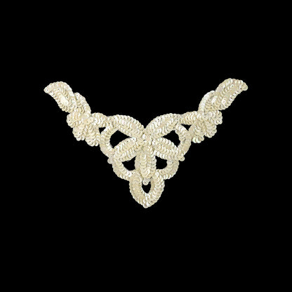 Vintage Aloe Wash and Platinum Frosting Sequins Classical Floral Abstract Applique - 5.5" x 8.75"