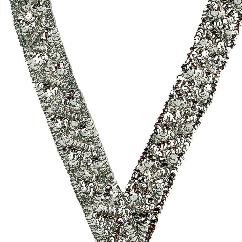 Vintage Silver Sequins and Beaded Pointy Collar Applique - 15" x 8" Detail