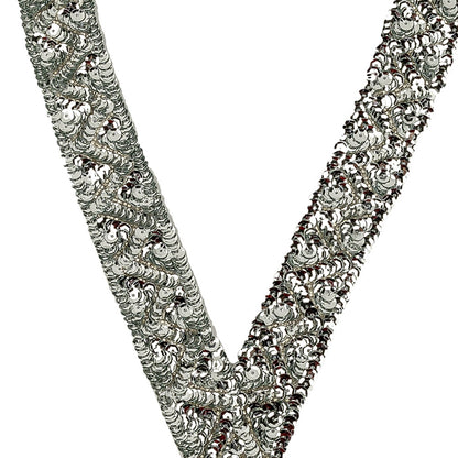 Vintage Silver Sequins and Beaded Pointy Collar Applique - 15" x 8" Detail