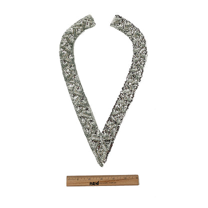 Vintage Silver Sequins and Beaded Pointy Collar Applique - 15" x 8" Full