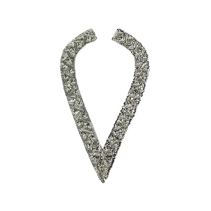 Vintage Silver Sequins and Beaded Pointy Collar Applique - 15" x 8"