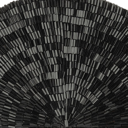Vintage Black Bugle Beaded Domed Fan Applique - 3.5" x 6.875" Detail
