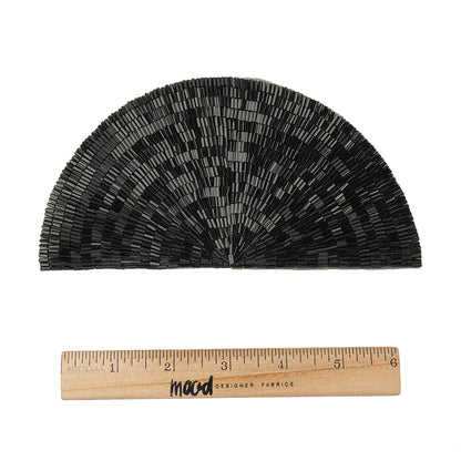 Vintage Black Bugle Beaded Domed Fan Applique - 3.5" x 6.875" Full