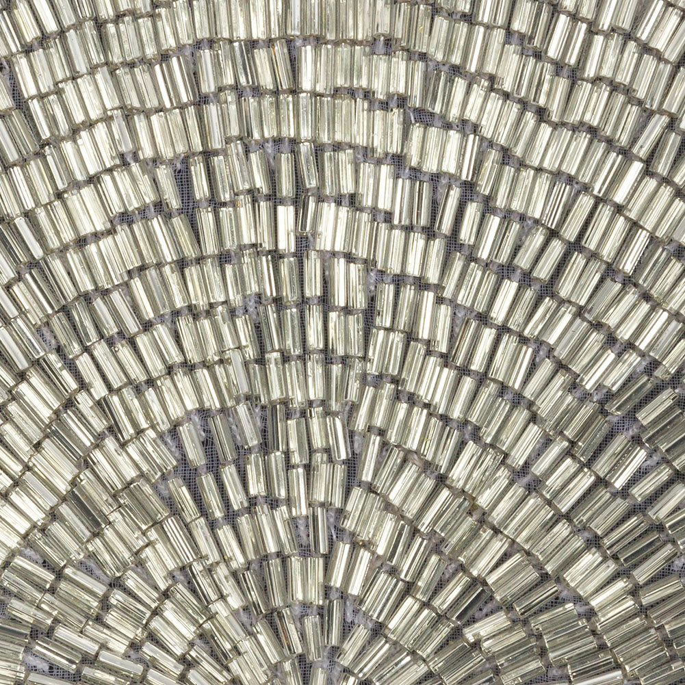 Vintage Silver Lined Bugle Beaded Half Circle Applique - 3.5" x 6.875" Detail