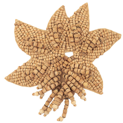Vintage Light and Natural Wood Beaded Leaf Bouquet Applique - 3" x 3.25" Detail