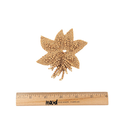 Vintage Light and Natural Wood Beaded Leaf Bouquet Applique - 3" x 3.25" Full