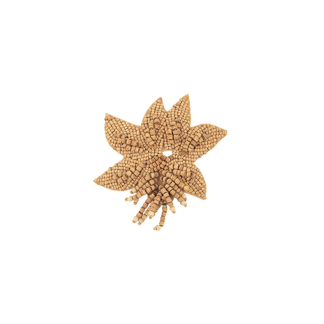 Vintage Light and Natural Wood Beaded Leaf Bouquet Applique - 3" x 3.25"