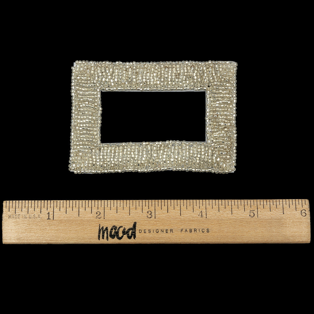 Vintage Silver Rectangular Frame Beaded Applique - 3.25" x 2.25" Full