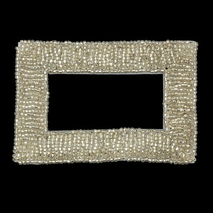 Vintage Silver Rectangular Frame Beaded Applique - 3.25" x 2.25"