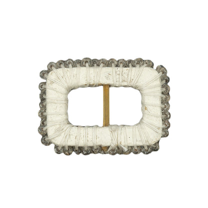 Vintage Silver Lined Beaded Rectangular Slider with Brass Bar- 0.875" x 1.125" Detail