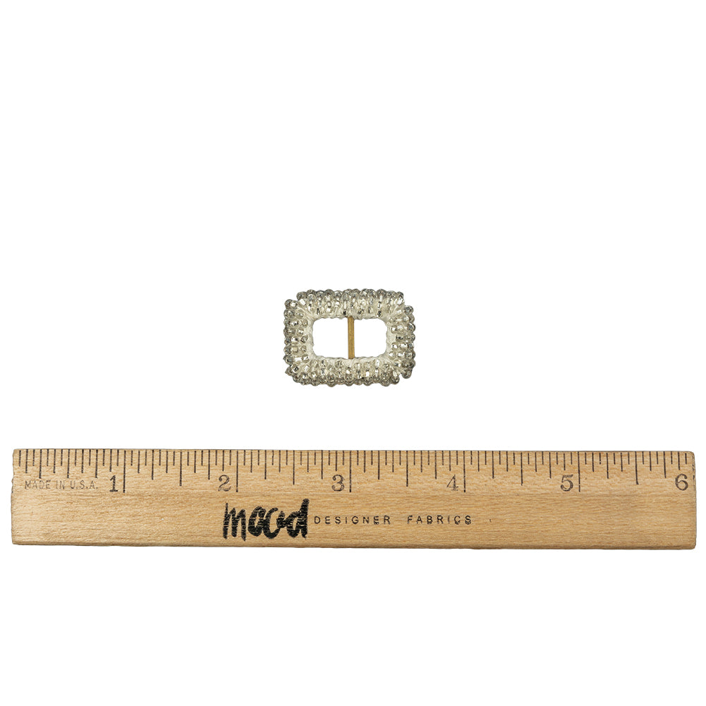 Vintage Silver Lined Beaded Rectangular Slider with Brass Bar- 0.875" x 1.125" Full