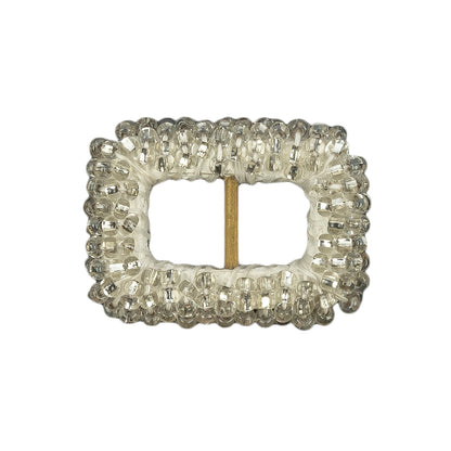Vintage Silver Lined Beaded Rectangular Slider with Brass Bar- 0.875" x 1.125"