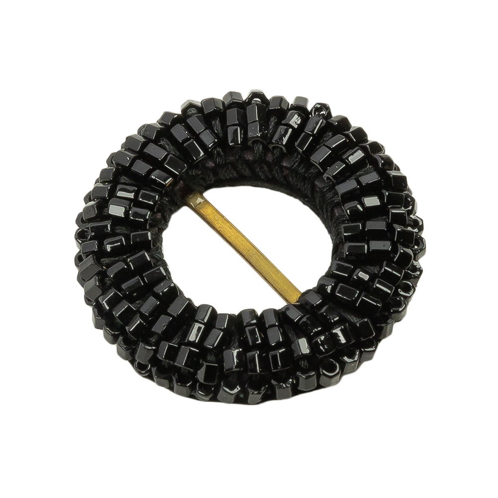 Vintage Jet Beaded Circular Slider with Brass Bar - 1.125" Folded