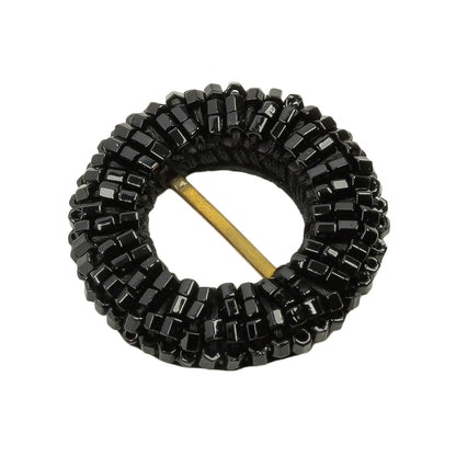 Vintage Jet Beaded Circular Slider with Brass Bar - 1.125" Folded